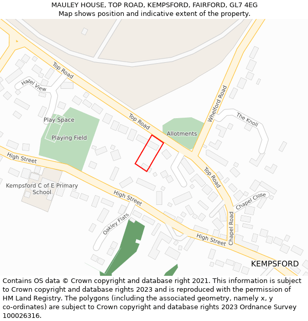 MAULEY HOUSE, TOP ROAD, KEMPSFORD, FAIRFORD, GL7 4EG: Location map and indicative extent of plot