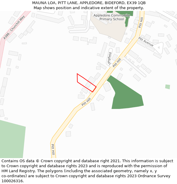 MAUNA LOA, PITT LANE, APPLEDORE, BIDEFORD, EX39 1QB: Location map and indicative extent of plot