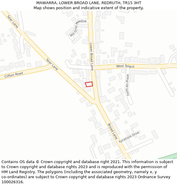 MAWARRA, LOWER BROAD LANE, REDRUTH, TR15 3HT: Location map and indicative extent of plot