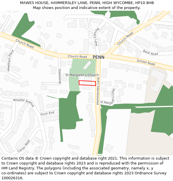 MAWES HOUSE, HAMMERSLEY LANE, PENN, HIGH WYCOMBE, HP10 8HB: Location map and indicative extent of plot