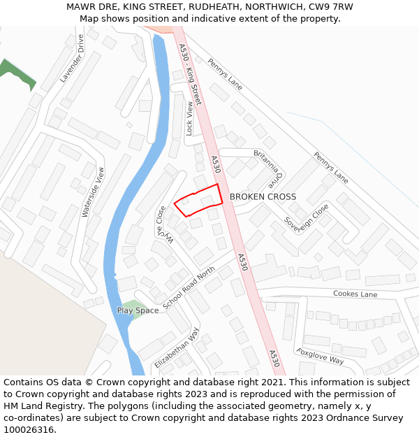 MAWR DRE, KING STREET, RUDHEATH, NORTHWICH, CW9 7RW: Location map and indicative extent of plot