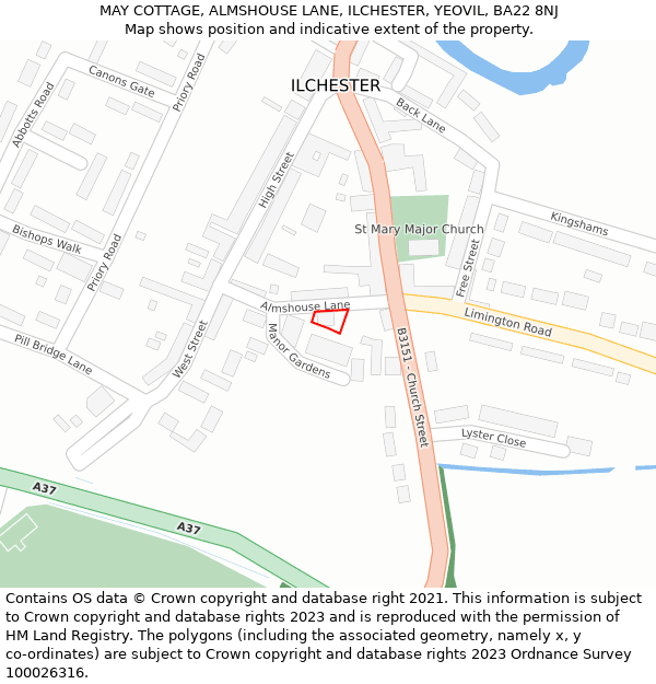 MAY COTTAGE, ALMSHOUSE LANE, ILCHESTER, YEOVIL, BA22 8NJ: Location map and indicative extent of plot