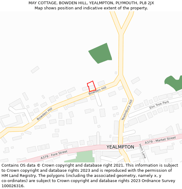 MAY COTTAGE, BOWDEN HILL, YEALMPTON, PLYMOUTH, PL8 2JX: Location map and indicative extent of plot