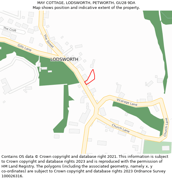 MAY COTTAGE, LODSWORTH, PETWORTH, GU28 9DA: Location map and indicative extent of plot