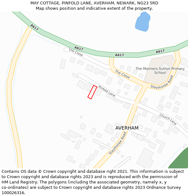 MAY COTTAGE, PINFOLD LANE, AVERHAM, NEWARK, NG23 5RD: Location map and indicative extent of plot