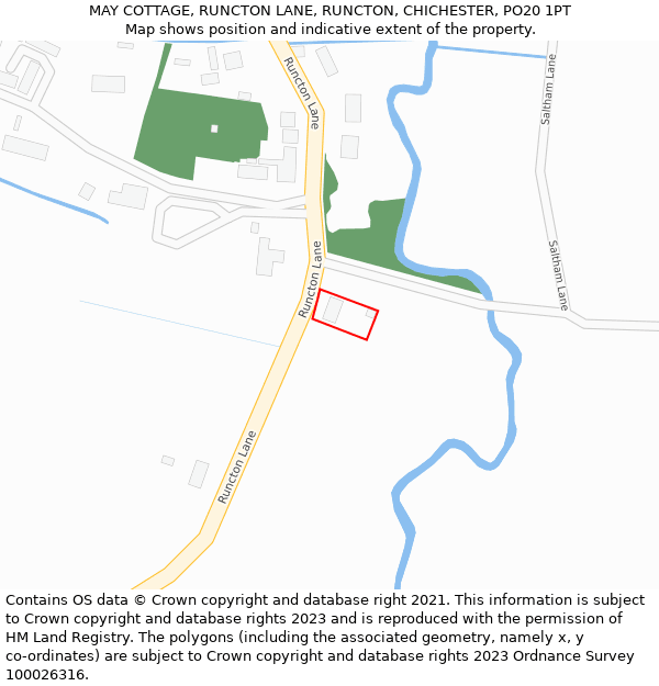 MAY COTTAGE, RUNCTON LANE, RUNCTON, CHICHESTER, PO20 1PT: Location map and indicative extent of plot