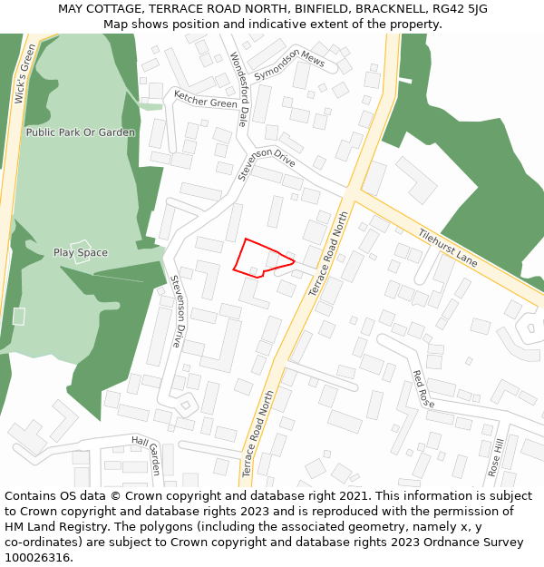 MAY COTTAGE, TERRACE ROAD NORTH, BINFIELD, BRACKNELL, RG42 5JG: Location map and indicative extent of plot