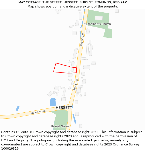 MAY COTTAGE, THE STREET, HESSETT, BURY ST. EDMUNDS, IP30 9AZ: Location map and indicative extent of plot