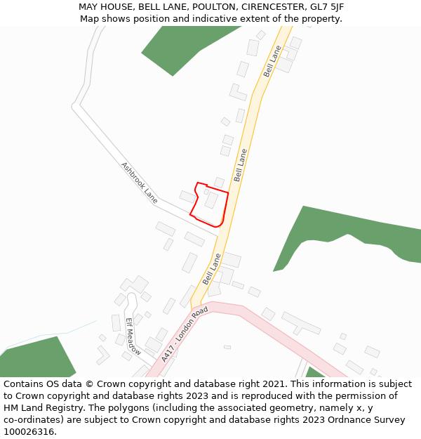MAY HOUSE, BELL LANE, POULTON, CIRENCESTER, GL7 5JF: Location map and indicative extent of plot