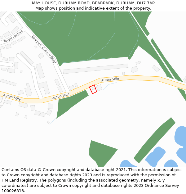 MAY HOUSE, DURHAM ROAD, BEARPARK, DURHAM, DH7 7AP: Location map and indicative extent of plot