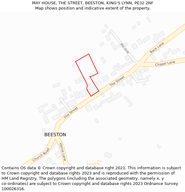 MAY HOUSE, THE STREET, BEESTON, KING'S LYNN, PE32 2NF: Location map and indicative extent of plot