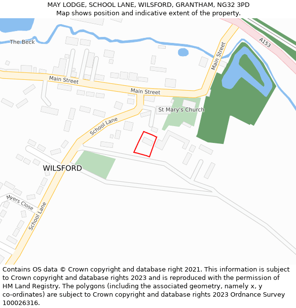 MAY LODGE, SCHOOL LANE, WILSFORD, GRANTHAM, NG32 3PD: Location map and indicative extent of plot