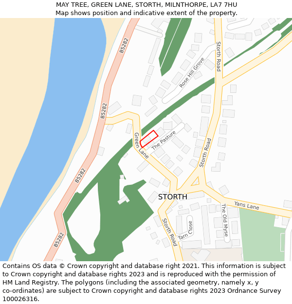 MAY TREE, GREEN LANE, STORTH, MILNTHORPE, LA7 7HU: Location map and indicative extent of plot