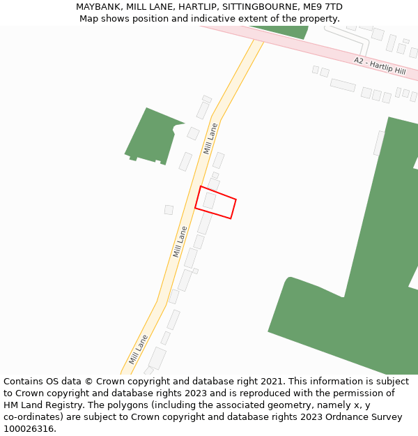 MAYBANK, MILL LANE, HARTLIP, SITTINGBOURNE, ME9 7TD: Location map and indicative extent of plot