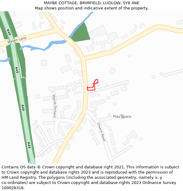 MAYBE COTTAGE, BRIMFIELD, LUDLOW, SY8 4NE: Location map and indicative extent of plot