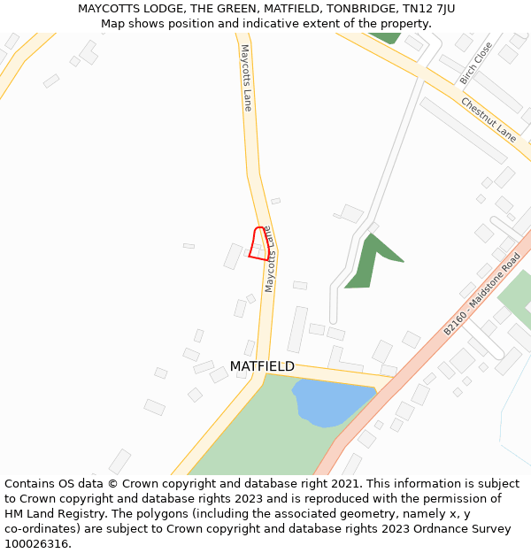 MAYCOTTS LODGE, THE GREEN, MATFIELD, TONBRIDGE, TN12 7JU: Location map and indicative extent of plot