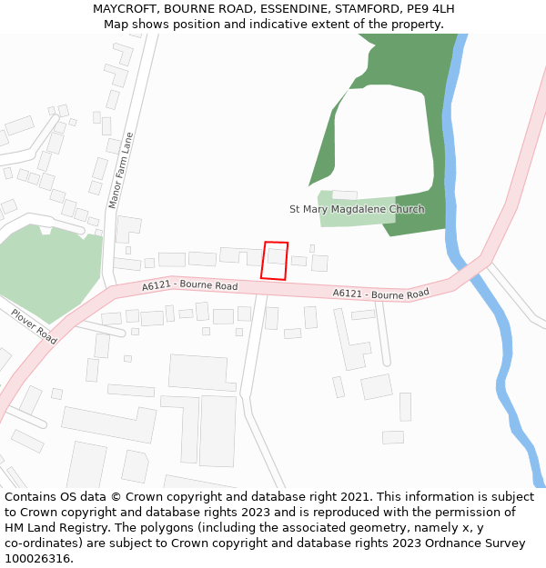 MAYCROFT, BOURNE ROAD, ESSENDINE, STAMFORD, PE9 4LH: Location map and indicative extent of plot