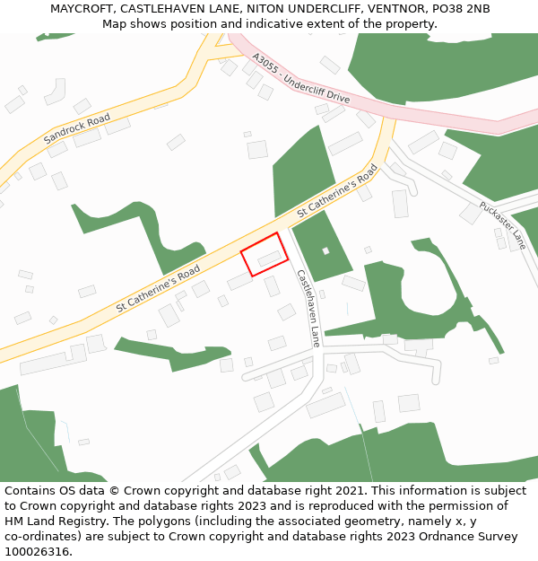 MAYCROFT, CASTLEHAVEN LANE, NITON UNDERCLIFF, VENTNOR, PO38 2NB: Location map and indicative extent of plot