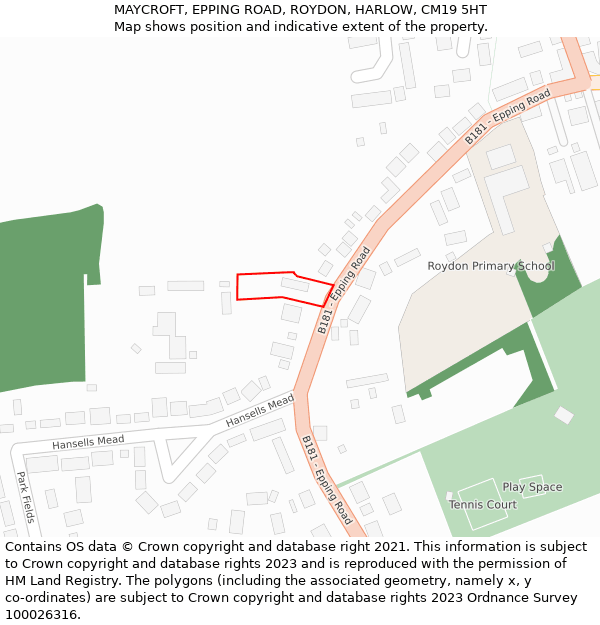 MAYCROFT, EPPING ROAD, ROYDON, HARLOW, CM19 5HT: Location map and indicative extent of plot