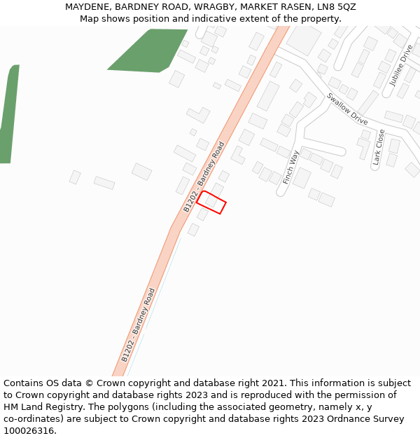 MAYDENE, BARDNEY ROAD, WRAGBY, MARKET RASEN, LN8 5QZ: Location map and indicative extent of plot