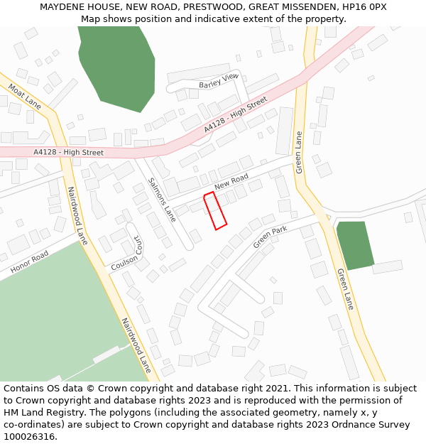 MAYDENE HOUSE, NEW ROAD, PRESTWOOD, GREAT MISSENDEN, HP16 0PX: Location map and indicative extent of plot