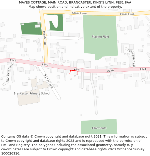 MAYES COTTAGE, MAIN ROAD, BRANCASTER, KING'S LYNN, PE31 8AA: Location map and indicative extent of plot