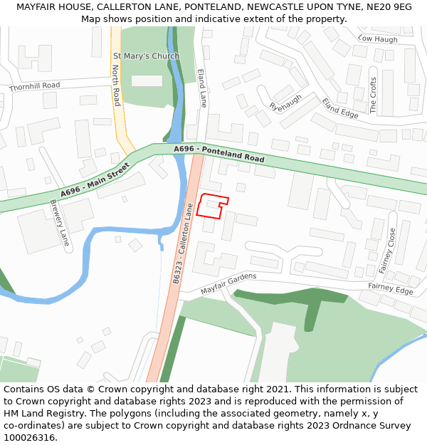 MAYFAIR HOUSE, CALLERTON LANE, PONTELAND, NEWCASTLE UPON TYNE, NE20 9EG: Location map and indicative extent of plot