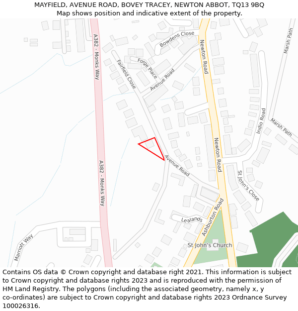 MAYFIELD, AVENUE ROAD, BOVEY TRACEY, NEWTON ABBOT, TQ13 9BQ: Location map and indicative extent of plot