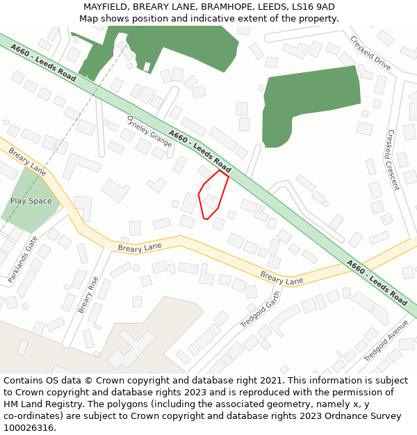 MAYFIELD, BREARY LANE, BRAMHOPE, LEEDS, LS16 9AD: Location map and indicative extent of plot
