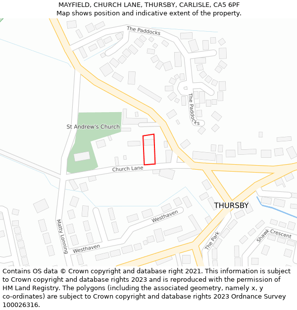 MAYFIELD, CHURCH LANE, THURSBY, CARLISLE, CA5 6PF: Location map and indicative extent of plot