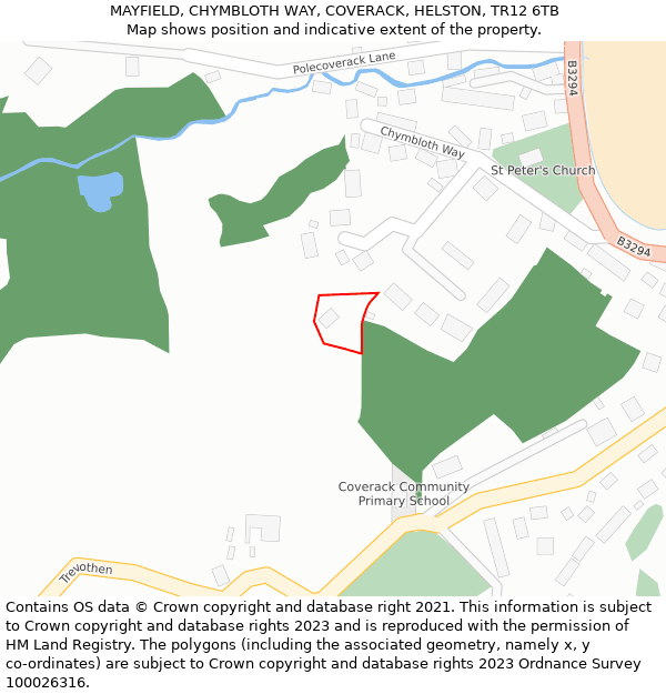 MAYFIELD, CHYMBLOTH WAY, COVERACK, HELSTON, TR12 6TB: Location map and indicative extent of plot