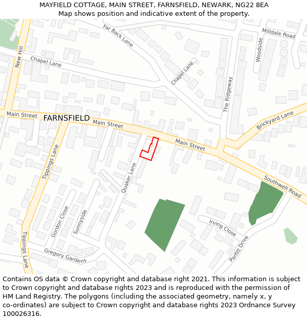 MAYFIELD COTTAGE, MAIN STREET, FARNSFIELD, NEWARK, NG22 8EA: Location map and indicative extent of plot