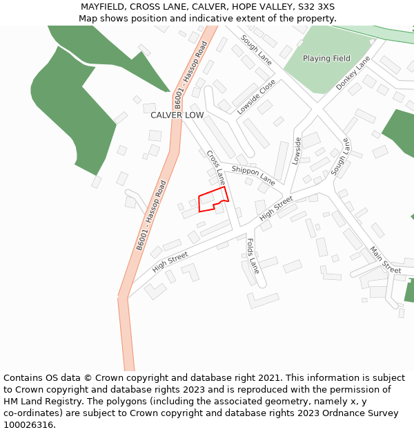 MAYFIELD, CROSS LANE, CALVER, HOPE VALLEY, S32 3XS: Location map and indicative extent of plot