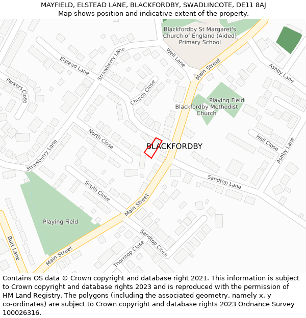 MAYFIELD, ELSTEAD LANE, BLACKFORDBY, SWADLINCOTE, DE11 8AJ: Location map and indicative extent of plot