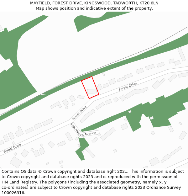 MAYFIELD, FOREST DRIVE, KINGSWOOD, TADWORTH, KT20 6LN: Location map and indicative extent of plot