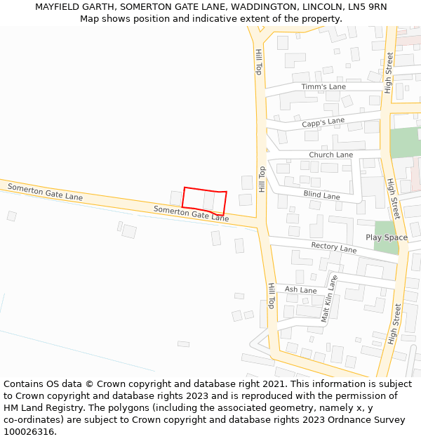 MAYFIELD GARTH, SOMERTON GATE LANE, WADDINGTON, LINCOLN, LN5 9RN: Location map and indicative extent of plot