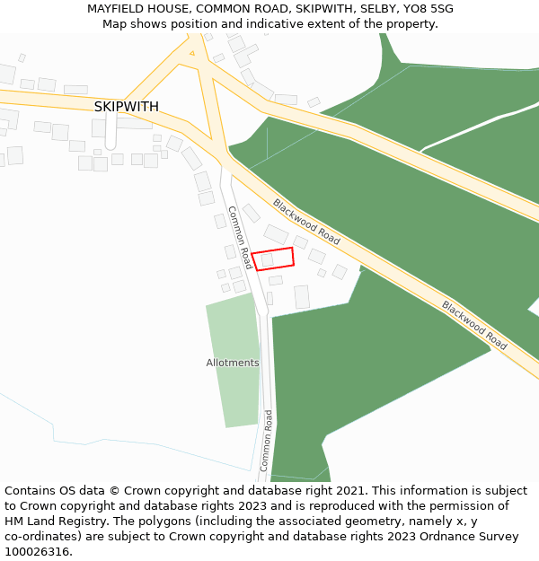 MAYFIELD HOUSE, COMMON ROAD, SKIPWITH, SELBY, YO8 5SG: Location map and indicative extent of plot