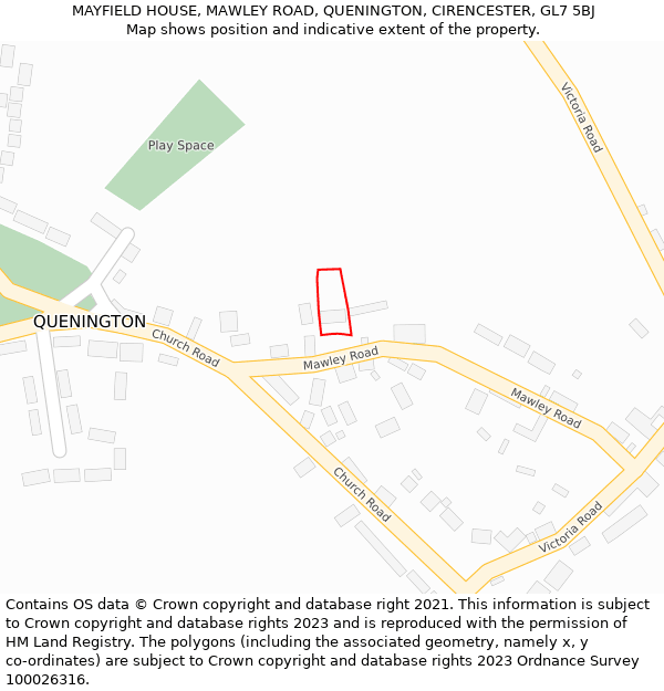 MAYFIELD HOUSE, MAWLEY ROAD, QUENINGTON, CIRENCESTER, GL7 5BJ: Location map and indicative extent of plot