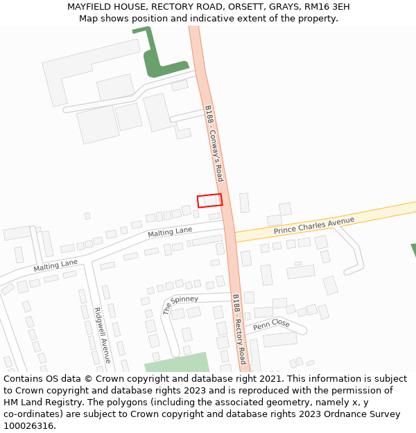 MAYFIELD HOUSE, RECTORY ROAD, ORSETT, GRAYS, RM16 3EH: Location map and indicative extent of plot