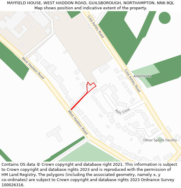 MAYFIELD HOUSE, WEST HADDON ROAD, GUILSBOROUGH, NORTHAMPTON, NN6 8QL: Location map and indicative extent of plot
