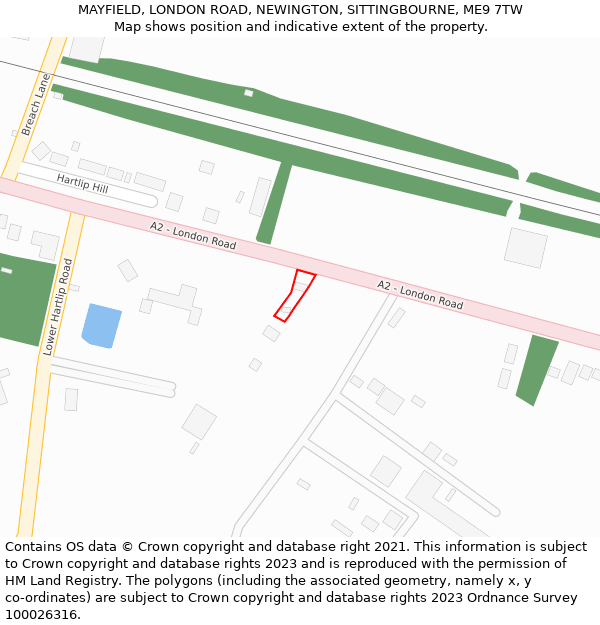 MAYFIELD, LONDON ROAD, NEWINGTON, SITTINGBOURNE, ME9 7TW: Location map and indicative extent of plot