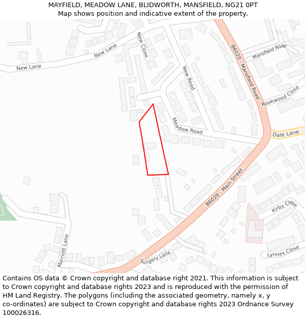 MAYFIELD, MEADOW LANE, BLIDWORTH, MANSFIELD, NG21 0PT: Location map and indicative extent of plot