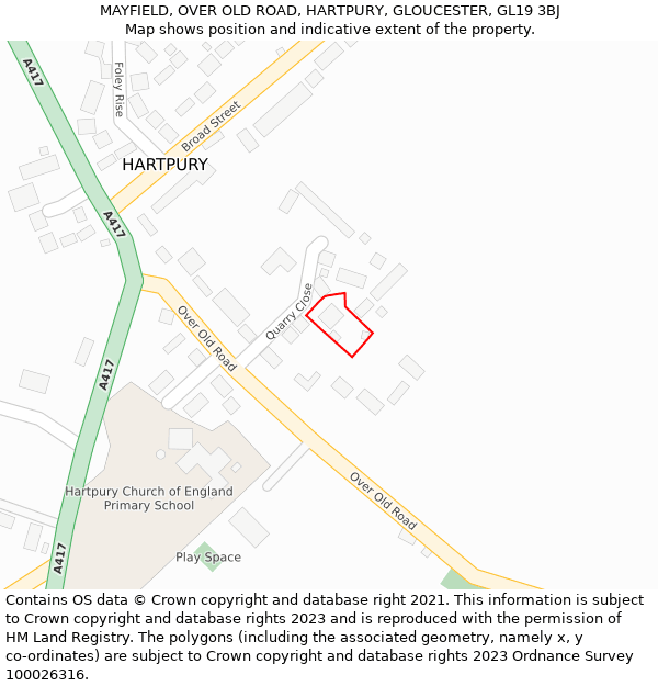 MAYFIELD, OVER OLD ROAD, HARTPURY, GLOUCESTER, GL19 3BJ: Location map and indicative extent of plot