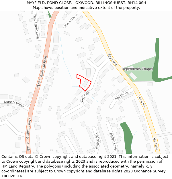 MAYFIELD, POND CLOSE, LOXWOOD, BILLINGSHURST, RH14 0SH: Location map and indicative extent of plot