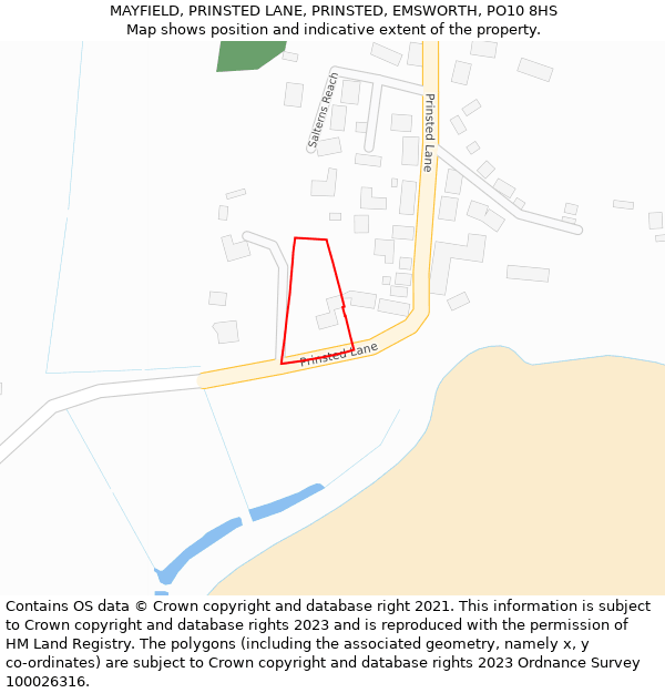 MAYFIELD, PRINSTED LANE, PRINSTED, EMSWORTH, PO10 8HS: Location map and indicative extent of plot