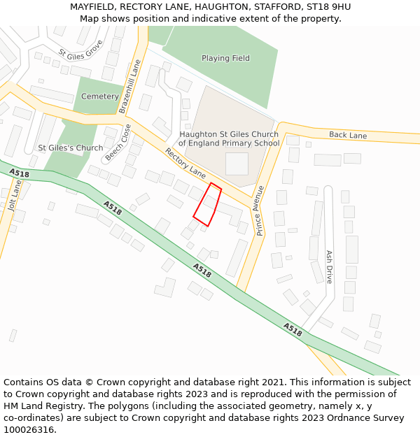 MAYFIELD, RECTORY LANE, HAUGHTON, STAFFORD, ST18 9HU: Location map and indicative extent of plot