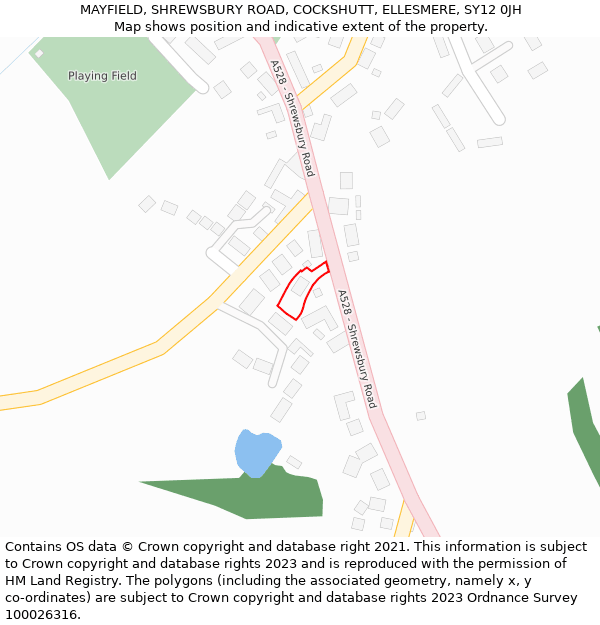 MAYFIELD, SHREWSBURY ROAD, COCKSHUTT, ELLESMERE, SY12 0JH: Location map and indicative extent of plot