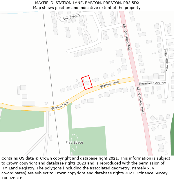 MAYFIELD, STATION LANE, BARTON, PRESTON, PR3 5DX: Location map and indicative extent of plot