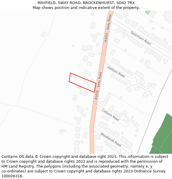 MAYFIELD, SWAY ROAD, BROCKENHURST, SO42 7RX: Location map and indicative extent of plot