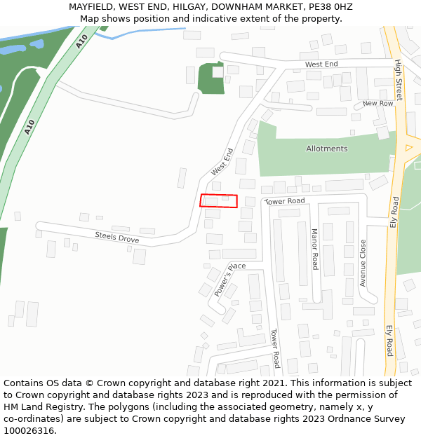 MAYFIELD, WEST END, HILGAY, DOWNHAM MARKET, PE38 0HZ: Location map and indicative extent of plot